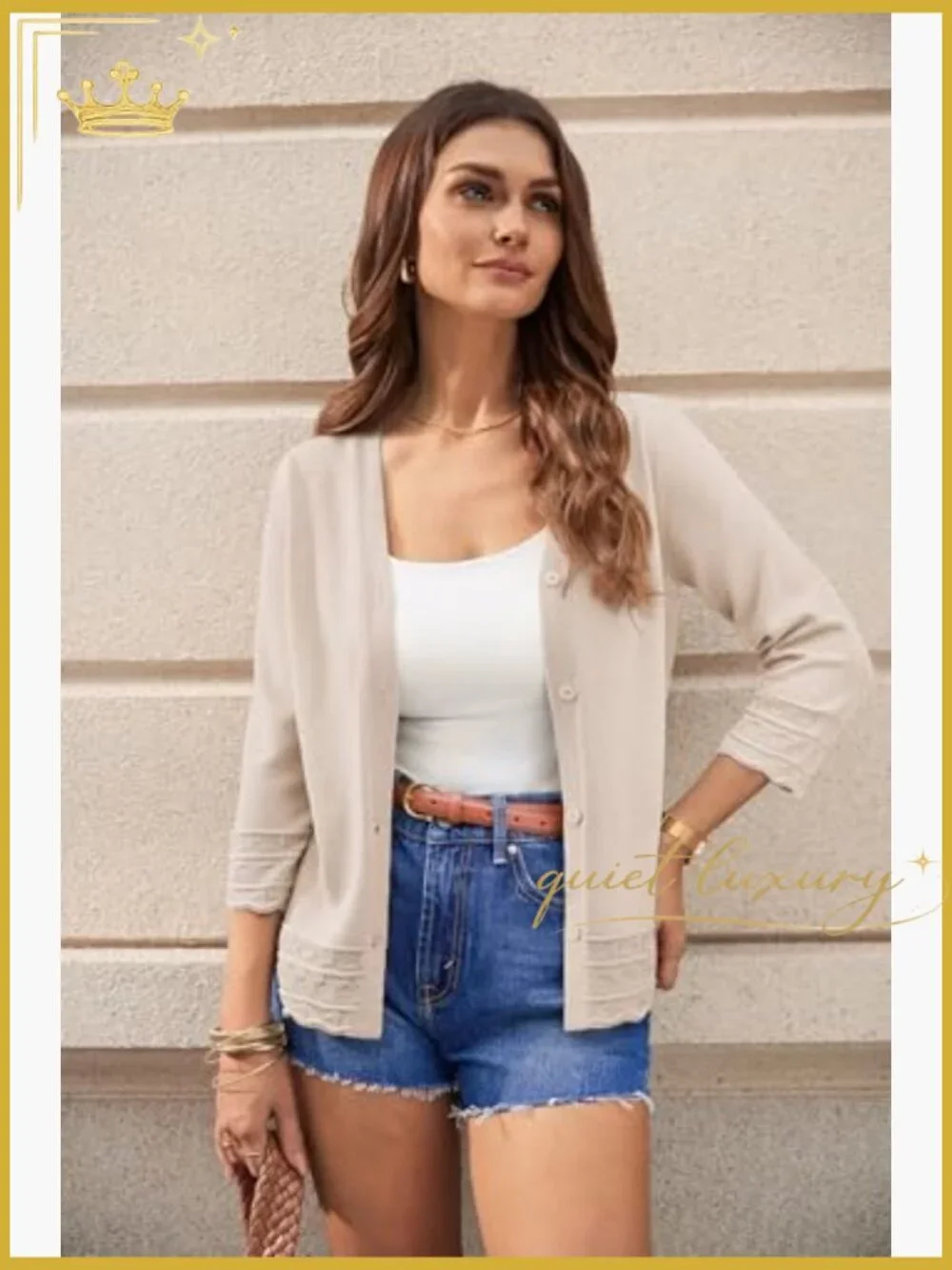 Lightweight 3/4 Sleeve Open Front Button Down Cardigan Sweater - Picture 4 of 7